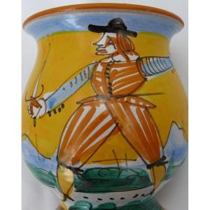 Christian Dior, Vase, Pot With Horseman Decor In Italian Majolica.