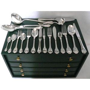 Christofle Port Royal Model, 182-piece Cutlery Set, Silver-plated Metal, Near New.