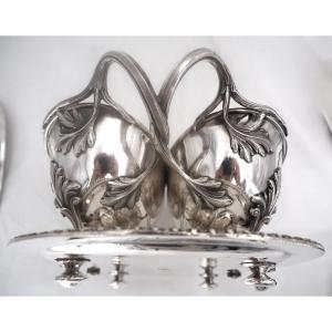 Odiot, Double Sauceboat With Its Linings, Solid Silver Minerva, Excellent Condition, 19th Century, 1.798 Kg
