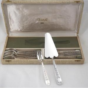 Christofle Villeroy Model, Cake Service: 12 Forks + Serving Server.