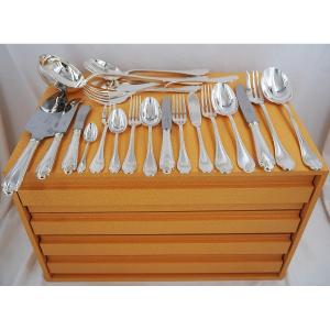 Christofle Pompadour Model, 142-piece Cutlery Set, Silver-plated Metal, Excellent Condition.