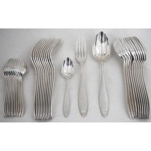 Christofle Albatros Model, Art Deco, 36-piece Silver-plated Cutlery Set.
