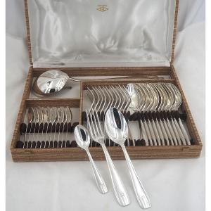 Ercuis 37-piece Cutlery Set, Design Style, Vintage, 60s, Silver Metal.