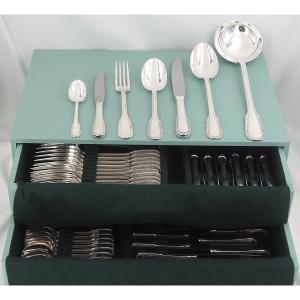 Ercuis Perles Model, 62-piece Cutlery Set, Silver-plated Metal, Excellent Condition, New Case.