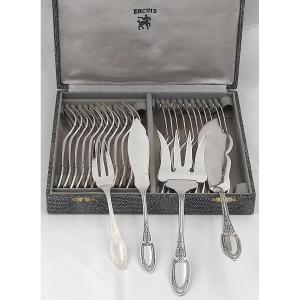Ercuis Empire Model, 26-piece Silver-plated Fish Set, Excellent Condition.