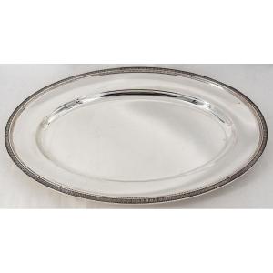 Christofle Malmaison Model, Oval Dish 45.5 X 31.2 Cm, Silver-plated Metal, Excellent Condition.