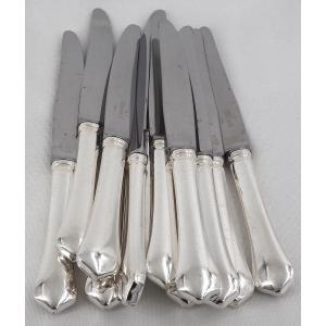 Ravinet d'Enfert, 12 Brantome Model Table Knives, Silver-plated Metal, Very Good Condition.