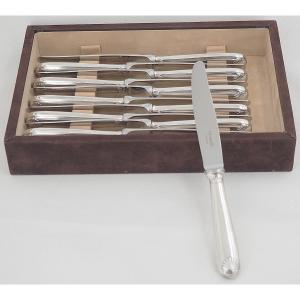 Christofle Vendôme Model, 12 Dessert Knives, Cheese Knives In Silver-plated Metal.