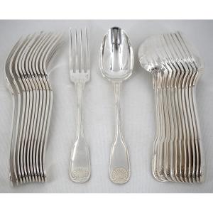 Christofle Vendôme Model, 12 Entremets Cutlery, Dessert, 24 Pieces, Silver-plated Metal, 17cm.