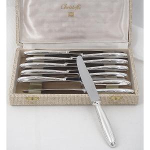 Christofle Rubans Model, 12 Silver-plated Metal Dessert Knives, For Entremets, Dessert, Cheese.