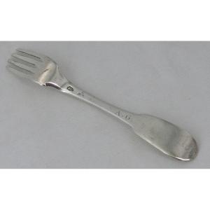 Solid Silver Fork, 18th Century, Uniplat, Quimper, Brittany, Louis Le Febvre.