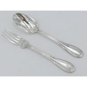Dessert Cutlery, Cadet, Child, Birth, Solid Silver Minerva, Pearls, Laparra & Gabriel
