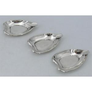 3 Individual Ashtrays In Solid Spanish Silver, Excellent Condition, Pedro Duran.