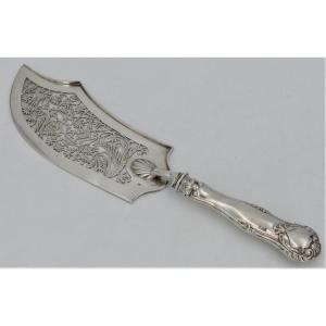 Very Beautiful Fish Serving Shovel, Solid Silver Austria, 19th Century, Openwork.