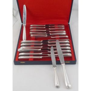 Alfénide, Christofle Louvois Model, Shell, 24 Knives: 12 Table Knives + 12 Dessert Knives.