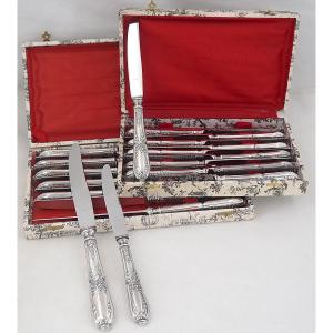 24 Knives In Louis XVI, Marie Antoinette, And Tambourine Styles: 12 Table Knives + 12 Dessert Knives