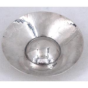 Hammered Bordeaux Wine Taster With Central Umbilicus, Solid Silver Minerva, Silver Winetaster.