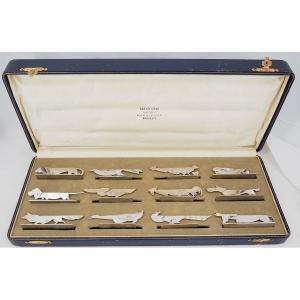 Aristide Colotte, 12 Animal Knife Rests, Art Deco, Excellent Condition, Case.