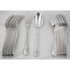 Christofle Albi Model, 12 Place Settings, Silver-plated Metal, 24 Pieces, Excellent Condition.