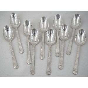 Christofle Aria, 10 Tea, Coffee And Dessert Spoons, 13.5 Cm, Excellent Condition, Silver-plated Metal.