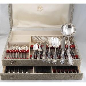 Orbrille Louis XV, Menagère Set 73 Pieces In Silver-plated Metal, In Excellent Condition.