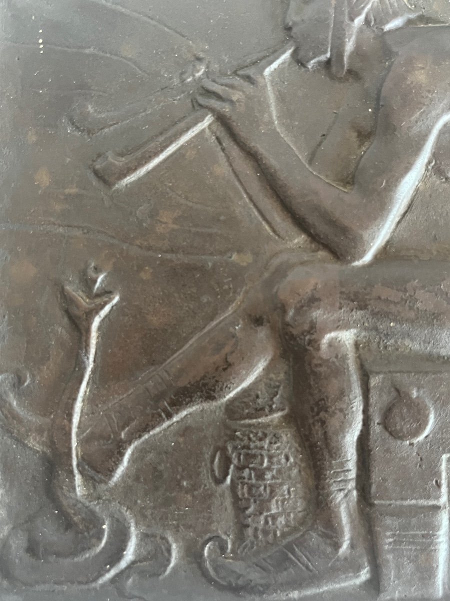 Incantatore di serpente placca bronzo bassorilievo-photo-2