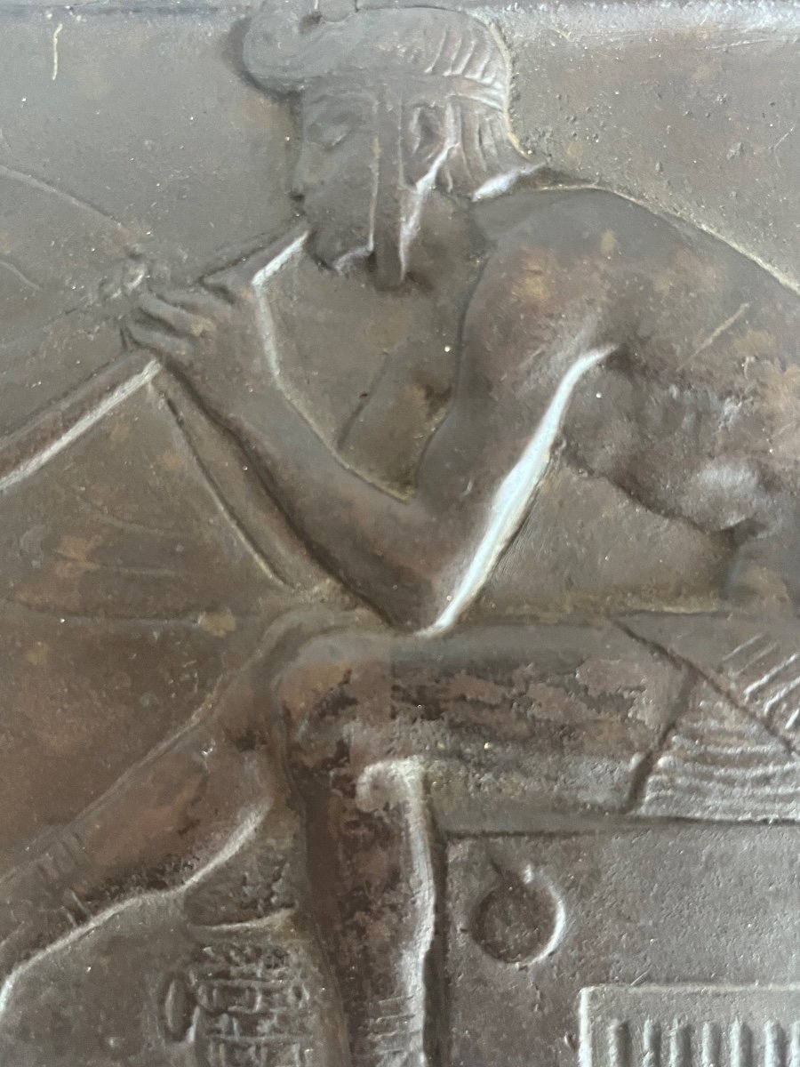 Incantatore di serpente placca bronzo bassorilievo-photo-3
