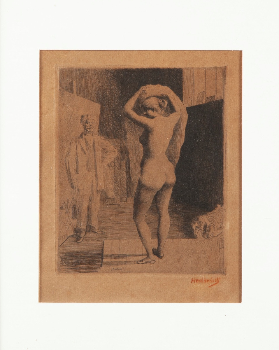 Litografia l’artista e la sua modela de Pierre-Oswald Heidbrink (1852-1914)-photo-2