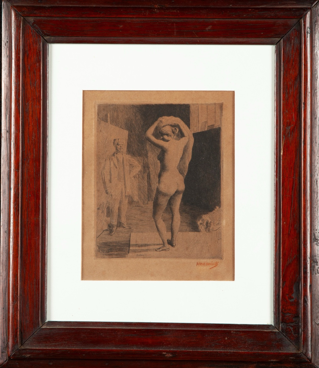 Litografia l’artista e la sua modela de Pierre-Oswald Heidbrink (1852-1914)