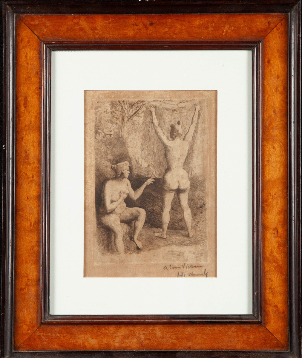Litografia due donne al bagno de Pierre-Oswald Heidbrink (1852-1914)