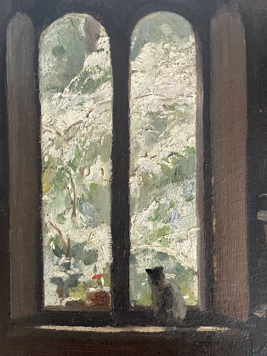 Interno in Penombra con Gatto alla Finestra ad Arco-photo-2