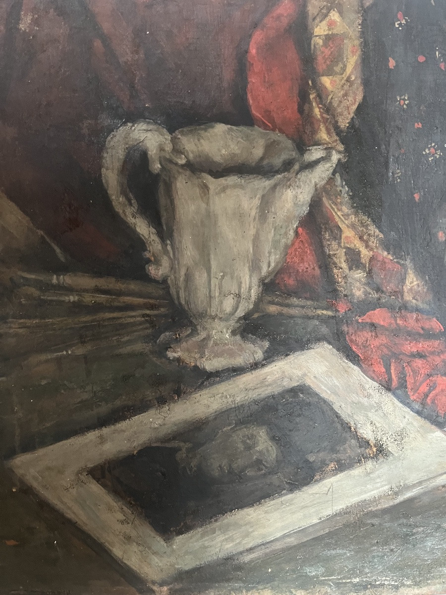 Natura morta con brocca, libro e ritratto-photo-3