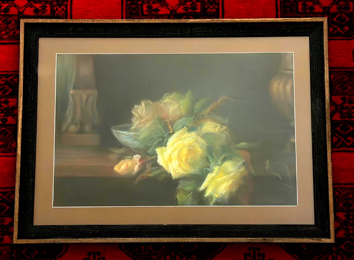 Natura morta con rose, pastello su cartone-photo-2