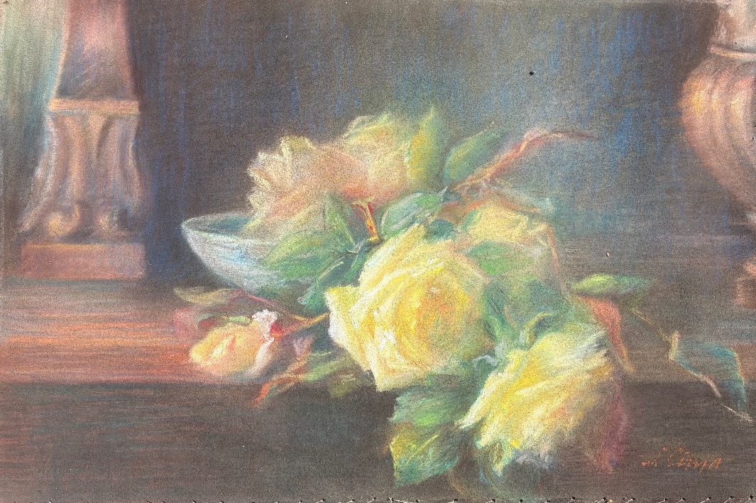 Natura morta con rose, pastello su cartone