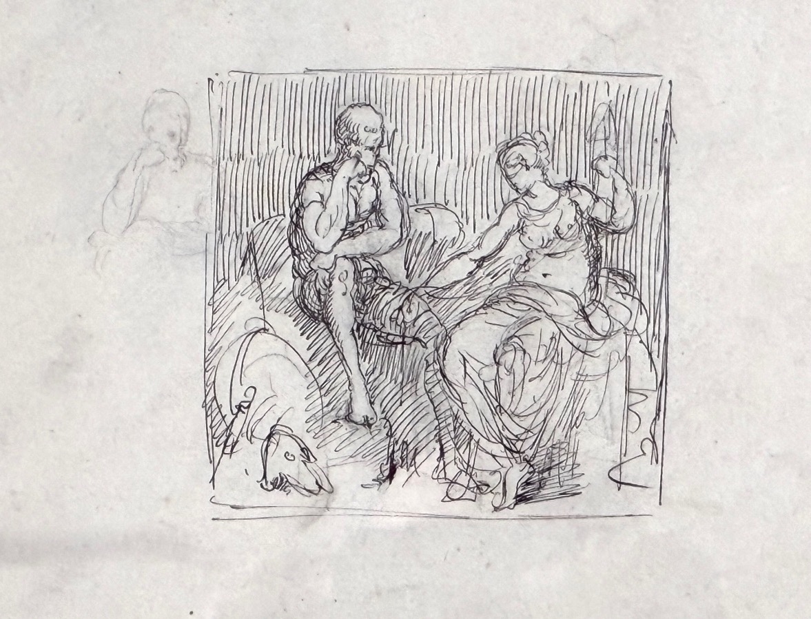 Disegno a penna - Scena mitologica classica (Marte e Venere)