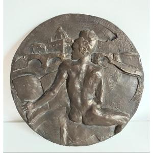 Bassorilievo tondo in bronzo dello scultore e pittore Ugo Attardi 