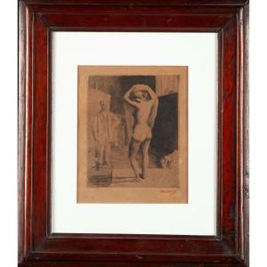 Litografia l’artista e la sua modela de Pierre-Oswald Heidbrink (1852-1914)