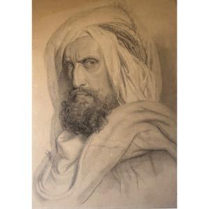 Ritratto di uomo con turbante – Disegno accademico orientalista, XIX secolo