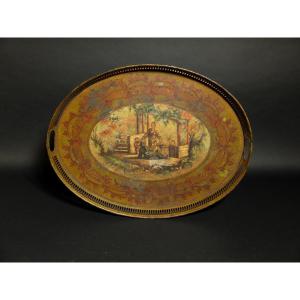 Painted Sheet Metal Tray With Chinese Decoration
