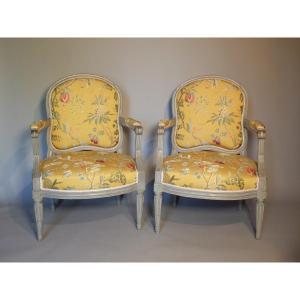 Pair Of Louis XVI Period Armchairs "à La Reine"