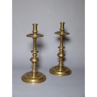 Pair Of Bronze Candlesticks - XVIIth Century