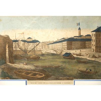 The Poissonnerie's Bridge In Nantes - 18th Century Engraving