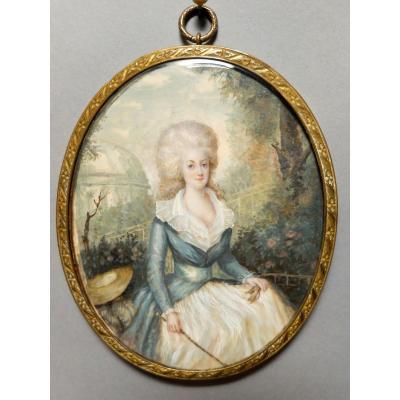 AUGUSTIN DUBOURG, portrait de Marie-Antoinette d'après Gautier d'AGOTY, miniature datée 1780
