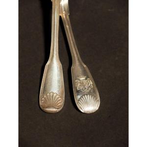Suite Of 6 Silver Cutlery With The Coat Of  Arms Of The La Borie And Simard De Pitray Families 