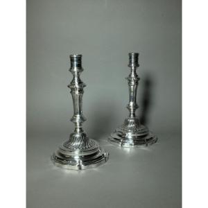 Pair Of 18th Century Candlesticks In Silver Metal