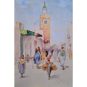 Francesco Périlla (1874-1954) Orientalist Watercolor North Africa Mosque