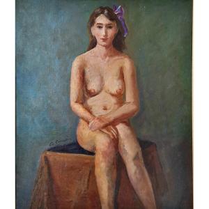Painting Portrait Nude Woman At The Table French School Signed Ch Camoin