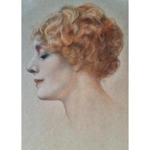 Gustave Brisgand (1867-1944) Elegant In Profile French Art Nouveau School