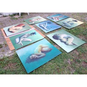 Workshop Background From A Set Of 8 Large Pastels: Nude Women