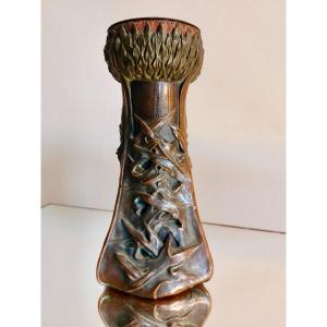 Art Nouveau Bronze Vase Signed Géo